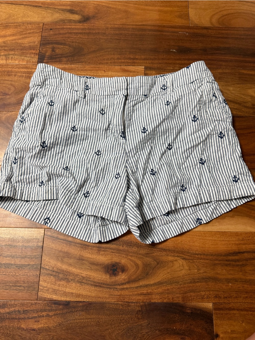 British Khaki White and Navy Striped Anchor Embroidered Shorts